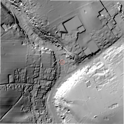 Shaded relief map of the ground around SK178LG, computed from Environment Agency LiDAR. The ground here sits at about 292 m above sea level and falls 51 m across the surrounding 800 m. Surface water reaching this point runs off ground lying to the west, 37.2 m higher.
