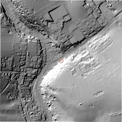 Shaded relief map of the ground around SK178NU, computed from Environment Agency LiDAR. The ground here sits at about 291 m above sea level and falls 43 m across the surrounding 800 m. Surface water reaching this point runs off ground lying to the east-south-east, 34.0 m higher.