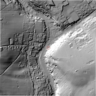 Shaded relief map of the ground around SK178PE, computed from Environment Agency LiDAR. The ground here sits at about 289 m above sea level and falls 59 m across the surrounding 800 m. Surface water reaching this point runs off ground lying to the west-north-west, 43.9 m higher.
