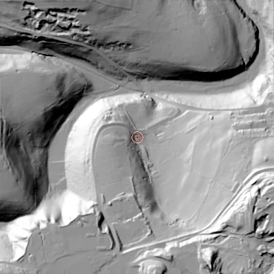 Shaded relief map of the ground around SK179JH, computed from Environment Agency LiDAR. The ground here sits at about 349 m above sea level and falls 98 m across the surrounding 800 m. Surface water reaching this point runs off ground lying to the south-south-west, 37.6 m higher.