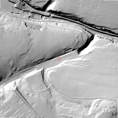 Shaded relief map of the ground around SK179RP, computed from Environment Agency LiDAR. The ground here sits at about 296 m above sea level and falls 97 m across the surrounding 800 m. Surface water reaching this point runs off ground lying to the south-east, 52.0 m higher.