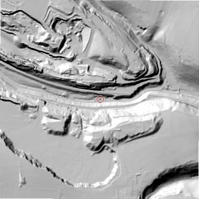 Shaded relief map of the ground around SK179TA, computed from Environment Agency LiDAR. The ground here sits at about 258 m above sea level and falls 73 m across the surrounding 800 m. Surface water reaching this point runs off ground lying to the south-west, 68.2 m higher.