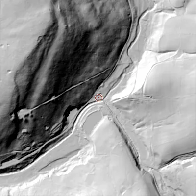 Shaded relief map of the ground around SK222LH, computed from Environment Agency LiDAR. The ground here sits at about 212 m above sea level and falls 163 m across the surrounding 800 m. Surface water reaching this point runs off ground lying to the north-west, 155.2 m higher.