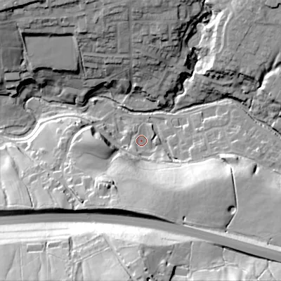 Shaded relief map of the ground around SK236FL, computed from Environment Agency LiDAR. The ground here sits at about 181 m above sea level and falls 52 m across the surrounding 800 m. Surface water reaching this point runs off ground lying to the south, 27.0 m higher.