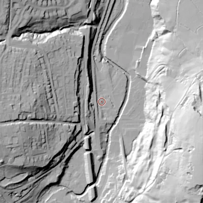 Shaded relief map of the ground around SK237LS, computed from Environment Agency LiDAR. The ground here sits at about 161 m above sea level and falls 81 m across the surrounding 800 m. Surface water reaching this point runs off ground lying to the south-south-west, 5.1 m higher.