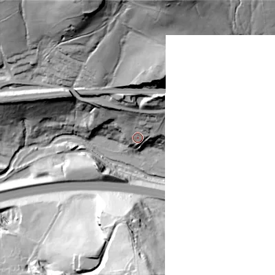 Shaded relief map of the ground around SK237NR, computed from Environment Agency LiDAR. The ground here sits at about 178 m above sea level and falls 79 m across the surrounding 800 m. Surface water reaching this point runs off ground lying to the north-north-east, 27.2 m higher.
