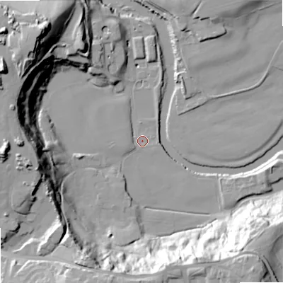 Shaded relief map of the ground around SK25HB, computed from Environment Agency LiDAR. The ground here sits at about 55 m above sea level and falls 49 m across the surrounding 800 m. Surface water reaching this point runs off ground lying to the south-east, 43.0 m higher.