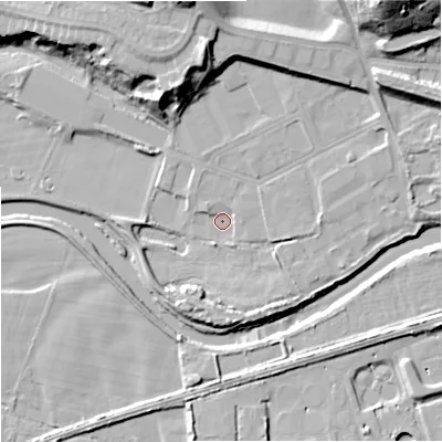 Shaded relief map of the ground around SK43EG, computed from Environment Agency LiDAR. The ground here sits at about 35 m above sea level and falls 33 m across the surrounding 800 m. Surface water reaching this point runs off ground lying to the north-east, 29.8 m higher.