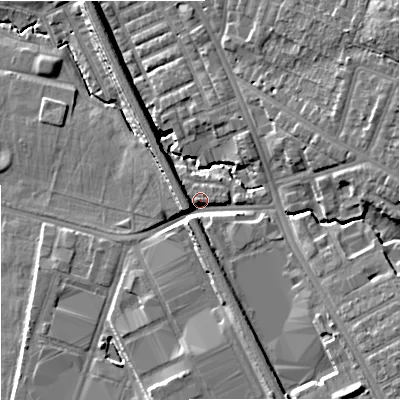 Shaded relief map of the ground around SK45BB, computed from Environment Agency LiDAR. The ground here sits at about 58 m above sea level and falls 16 m across the surrounding 800 m. Surface water reaching this point runs off ground lying to the south-east, 11.0 m higher.