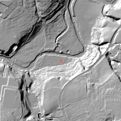 Shaded relief map of the ground around SK61RR, computed from Environment Agency LiDAR. The ground here sits at about 68 m above sea level and falls 48 m across the surrounding 800 m. Surface water reaching this point runs off ground lying to the east-north-east, 0.8 m higher.