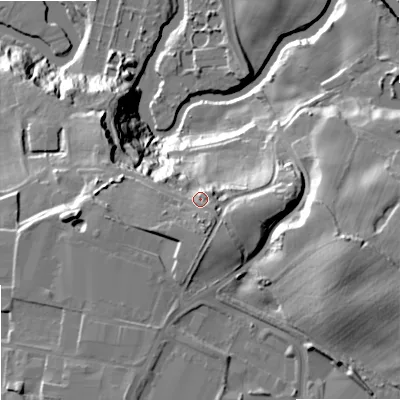 Shaded relief map of the ground around SK62RY, computed from Environment Agency LiDAR. The ground here sits at about 89 m above sea level and falls 44 m across the surrounding 800 m. Surface water reaching this point runs off ground lying to the south-south-east, 7.9 m higher.