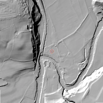 Shaded relief map of the ground around SK63LE, computed from Environment Agency LiDAR. The ground here sits at about 60 m above sea level and falls 61 m across the surrounding 800 m. Surface water reaching this point runs off ground lying to the north-east, 2.1 m higher.