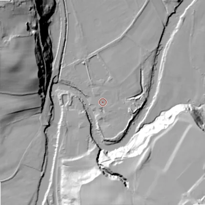 Shaded relief map of the ground around SK63NE, computed from Environment Agency LiDAR. The ground here sits at about 60 m above sea level and falls 57 m across the surrounding 800 m. Surface water reaching this point runs off ground lying to the south-east, 0.9 m higher.