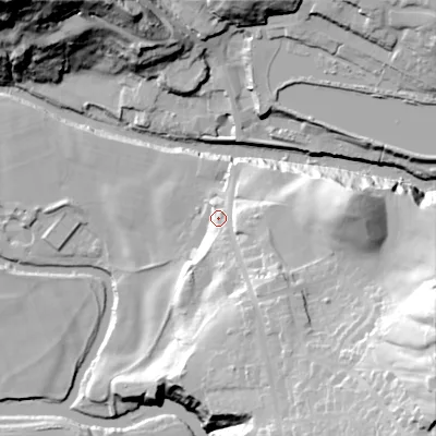 Shaded relief map of the ground around SK65HH, computed from Environment Agency LiDAR. The ground here sits at about 86 m above sea level and falls 66 m across the surrounding 800 m. Surface water reaching this point runs off ground lying to the south-east, 13.6 m higher.