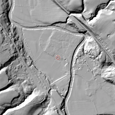 Shaded relief map of the ground around SK67GH, computed from Environment Agency LiDAR. The ground here sits at about 101 m above sea level and falls 57 m across the surrounding 800 m. Surface water reaching this point runs off ground lying to the south-east, 3.0 m higher.