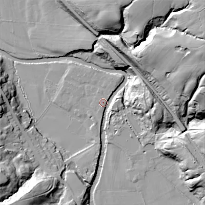 Shaded relief map of the ground around SK67GU, computed from Environment Agency LiDAR. The ground here sits at about 103 m above sea level and falls 67 m across the surrounding 800 m. Surface water reaching this point runs off ground lying to the south-west, 35.2 m higher.