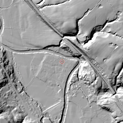 Shaded relief map of the ground around SK67GX, computed from Environment Agency LiDAR. The ground here sits at about 102 m above sea level and falls 74 m across the surrounding 800 m. Surface water reaching this point runs off ground lying to the south-south-east, 1.2 m higher.