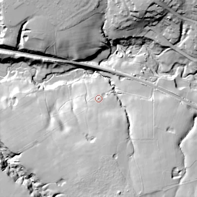 Shaded relief map of the ground around SK68DQ, computed from Environment Agency LiDAR. The ground here sits at about 163 m above sea level and falls 48 m across the surrounding 800 m. Surface water reaching this point runs off ground lying to the south, 26.0 m higher.