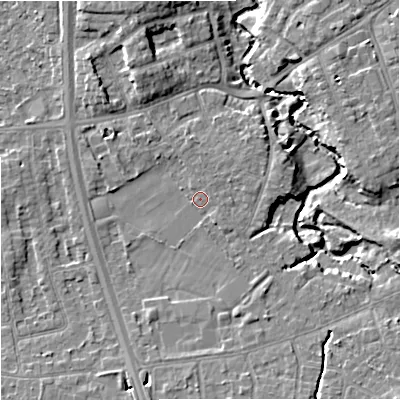 Shaded relief map of the ground around SK81NR, computed from Environment Agency LiDAR. The ground here sits at about 41 m above sea level and falls 9 m across the surrounding 800 m. Surface water reaching this point runs off ground lying to the north-north-east, 1.5 m higher.