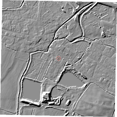 Shaded relief map of the ground around SL30JF, computed from Environment Agency LiDAR. The ground here sits at about 21 m above sea level and falls 8 m across the surrounding 800 m. Surface water reaching this point runs off ground lying to the east-south-east, 1.6 m higher.