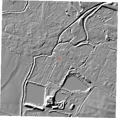 Shaded relief map of the ground around SL30JG, computed from Environment Agency LiDAR. The ground here sits at about 21 m above sea level and falls 8 m across the surrounding 800 m. Surface water reaching this point runs off ground lying to the east, 0.7 m higher.