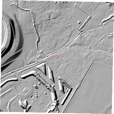 Shaded relief map of the ground around SL30LN, computed from Environment Agency LiDAR. The ground here sits at about 20 m above sea level and falls 22 m across the surrounding 800 m. Surface water reaching this point runs off ground lying to the east-south-east, 0.8 m higher.