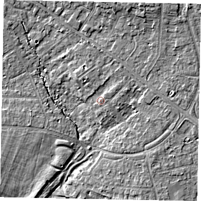 Shaded relief map of the ground around SL37HN, computed from Environment Agency LiDAR. The ground here sits at about 24 m above sea level and falls 8 m across the surrounding 800 m. Surface water reaching this point runs off ground lying to the north-north-east, 1.8 m higher.