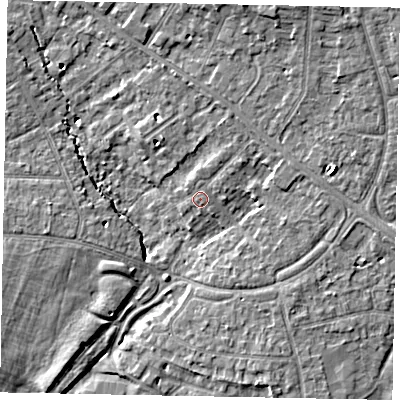 Shaded relief map of the ground around SL37HW, computed from Environment Agency LiDAR. The ground here sits at about 23 m above sea level and falls 8 m across the surrounding 800 m. Surface water reaching this point runs off ground lying to the north-east, 1.3 m higher.