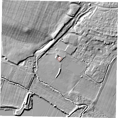 Shaded relief map of the ground around SL37LT, computed from Environment Agency LiDAR. The ground here sits at about 21 m above sea level and falls 8 m across the surrounding 800 m. Surface water reaching this point runs off ground lying to the south-east, 2.2 m higher.