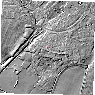 Shaded relief map of the ground around SL37NQ, computed from Environment Agency LiDAR. The ground here sits at about 24 m above sea level and falls 8 m across the surrounding 800 m. Surface water reaching this point runs off ground lying to the south-south-east, 0.5 m higher.