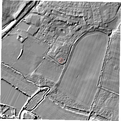 Shaded relief map of the ground around SL37UN, computed from Environment Agency LiDAR. The ground here sits at about 21 m above sea level and falls 8 m across the surrounding 800 m. Surface water reaching this point runs off ground lying to the north, 4.6 m higher.