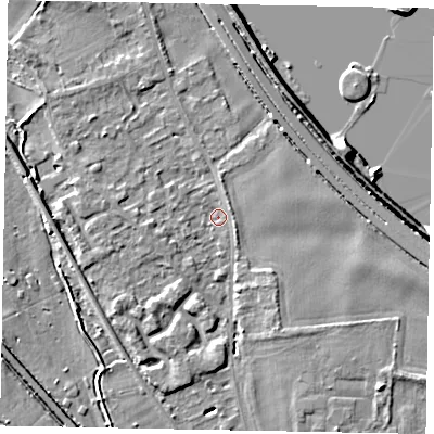 Shaded relief map of the ground around SL39AL, computed from Environment Agency LiDAR. The ground here sits at about 18 m above sea level and falls 6 m across the surrounding 800 m. Surface water reaching this point runs off ground lying to the east, 2.5 m higher.