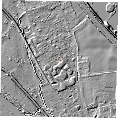 Shaded relief map of the ground around SL39AX, computed from Environment Agency LiDAR. The ground here sits at about 18 m above sea level and falls 6 m across the surrounding 800 m. Surface water reaching this point runs off ground lying to the north-west, 1.5 m higher.