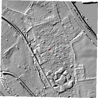 Shaded relief map of the ground around SL39AY, computed from Environment Agency LiDAR. The ground here sits at about 20 m above sea level and falls 6 m across the surrounding 800 m. Surface water reaching this point runs off ground lying to the west-south-west, 1.2 m higher.
