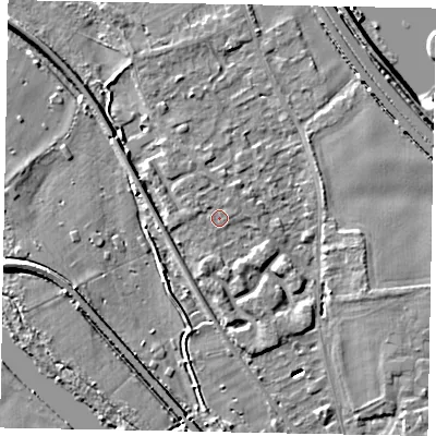 Shaded relief map of the ground around SL39BB, computed from Environment Agency LiDAR. The ground here sits at about 19 m above sea level and falls 6 m across the surrounding 800 m. Surface water reaching this point runs off ground lying to the north-north-west, 1.5 m higher.
