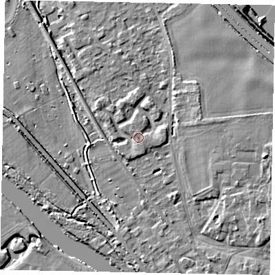 Shaded relief map of the ground around SL39BG, computed from Environment Agency LiDAR. The ground here sits at about 19 m above sea level and falls 6 m across the surrounding 800 m. Surface water reaching this point runs off ground lying to the north-west, 1.4 m higher.