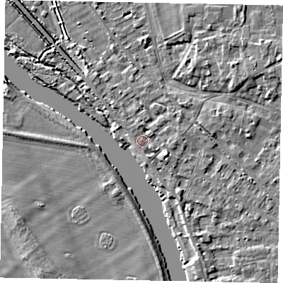 Shaded relief map of the ground around SL39BT, computed from Environment Agency LiDAR. The ground here sits at about 19 m above sea level and falls 4 m across the surrounding 800 m. Surface water reaching this point runs off ground lying to the south-south-east, 1.3 m higher.