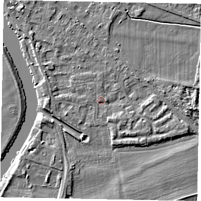 Shaded relief map of the ground around SL39DD, computed from Environment Agency LiDAR. The ground here sits at about 18 m above sea level and falls 4 m across the surrounding 800 m. Surface water reaching this point runs off ground lying to the south-east, 1.9 m higher.