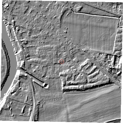 Shaded relief map of the ground around SL39DU, computed from Environment Agency LiDAR. The ground here sits at about 18 m above sea level and falls 4 m across the surrounding 800 m. Surface water reaching this point runs off ground lying to the south-south-east, 2.0 m higher.