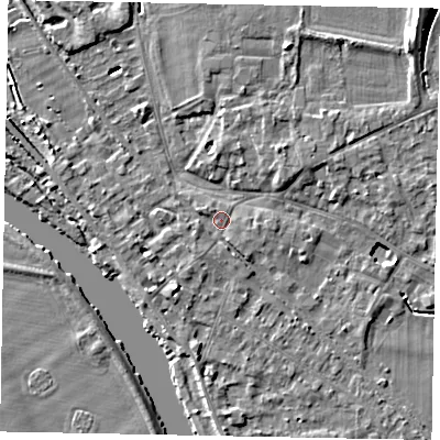 Shaded relief map of the ground around SL39EA, computed from Environment Agency LiDAR. The ground here sits at about 19 m above sea level and falls 9 m across the surrounding 800 m. Surface water reaching this point runs off ground lying to the south-south-east, 1.1 m higher.
