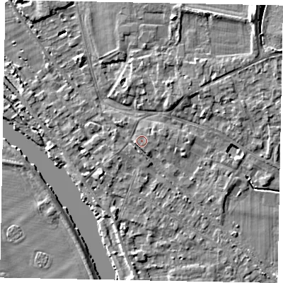 Shaded relief map of the ground around SL39EB, computed from Environment Agency LiDAR. The ground here sits at about 19 m above sea level and falls 8 m across the surrounding 800 m. Surface water reaching this point runs off ground lying to the west-south-west, 1.1 m higher.