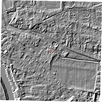 Shaded relief map of the ground around SL39EU, computed from Environment Agency LiDAR. The ground here sits at about 18 m above sea level and falls 4 m across the surrounding 800 m. Surface water reaching this point runs off ground lying to the south-south-east, 0.5 m higher.