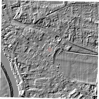 Shaded relief map of the ground around SL39EY, computed from Environment Agency LiDAR. The ground here sits at about 18 m above sea level and falls 4 m across the surrounding 800 m. Surface water reaching this point runs off ground lying to the north-north-east, 2.9 m higher.