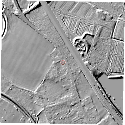 Shaded relief map of the ground around SL39FA, computed from Environment Agency LiDAR. The ground here sits at about 19 m above sea level and falls 10 m across the surrounding 800 m. Surface water reaching this point runs off ground lying to the south-south-west, 0.9 m higher.