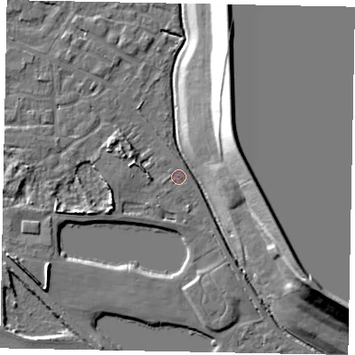 Shaded relief map of the ground around SL39HN, computed from Environment Agency LiDAR. The ground here sits at about 18 m above sea level and falls 21 m across the surrounding 800 m. Surface water reaching this point runs off ground lying to the east, 0.5 m higher.