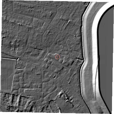 Shaded relief map of the ground around SL39HP, computed from Environment Agency LiDAR. The ground here sits at about 18 m above sea level and falls 21 m across the surrounding 800 m. Surface water reaching this point runs off ground lying to the south, 0.8 m higher.
