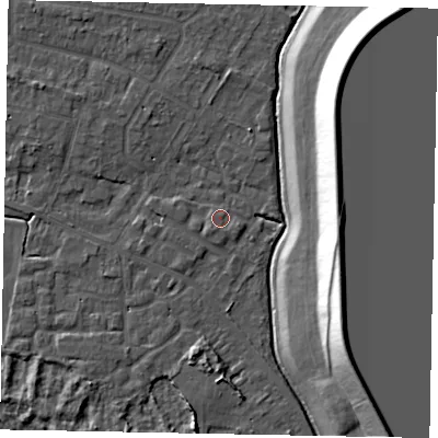 Shaded relief map of the ground around SL39JA, computed from Environment Agency LiDAR. The ground here sits at about 18 m above sea level and falls 21 m across the surrounding 800 m. Surface water reaching this point runs off ground lying to the south-south-west, 1.0 m higher.