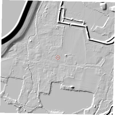Shaded relief map of the ground around SL39PA, computed from Environment Agency LiDAR. The ground here sits at about 19 m above sea level and falls 20 m across the surrounding 800 m. Surface water reaching this point runs off ground lying to the north-north-east, 0.9 m higher.