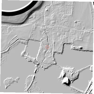 Shaded relief map of the ground around SL39PR, computed from Environment Agency LiDAR. The ground here sits at about 18 m above sea level and falls 20 m across the surrounding 800 m. Surface water reaching this point runs off ground lying to the north-east, 3.9 m higher.