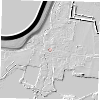 Shaded relief map of the ground around SL39PT, computed from Environment Agency LiDAR. The ground here sits at about 18 m above sea level and falls 20 m across the surrounding 800 m. Surface water reaching this point runs off ground lying to the north-north-east, 1.5 m higher.